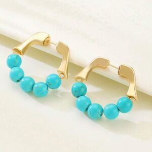 Gold Turquoise Hoop Earrings N1155